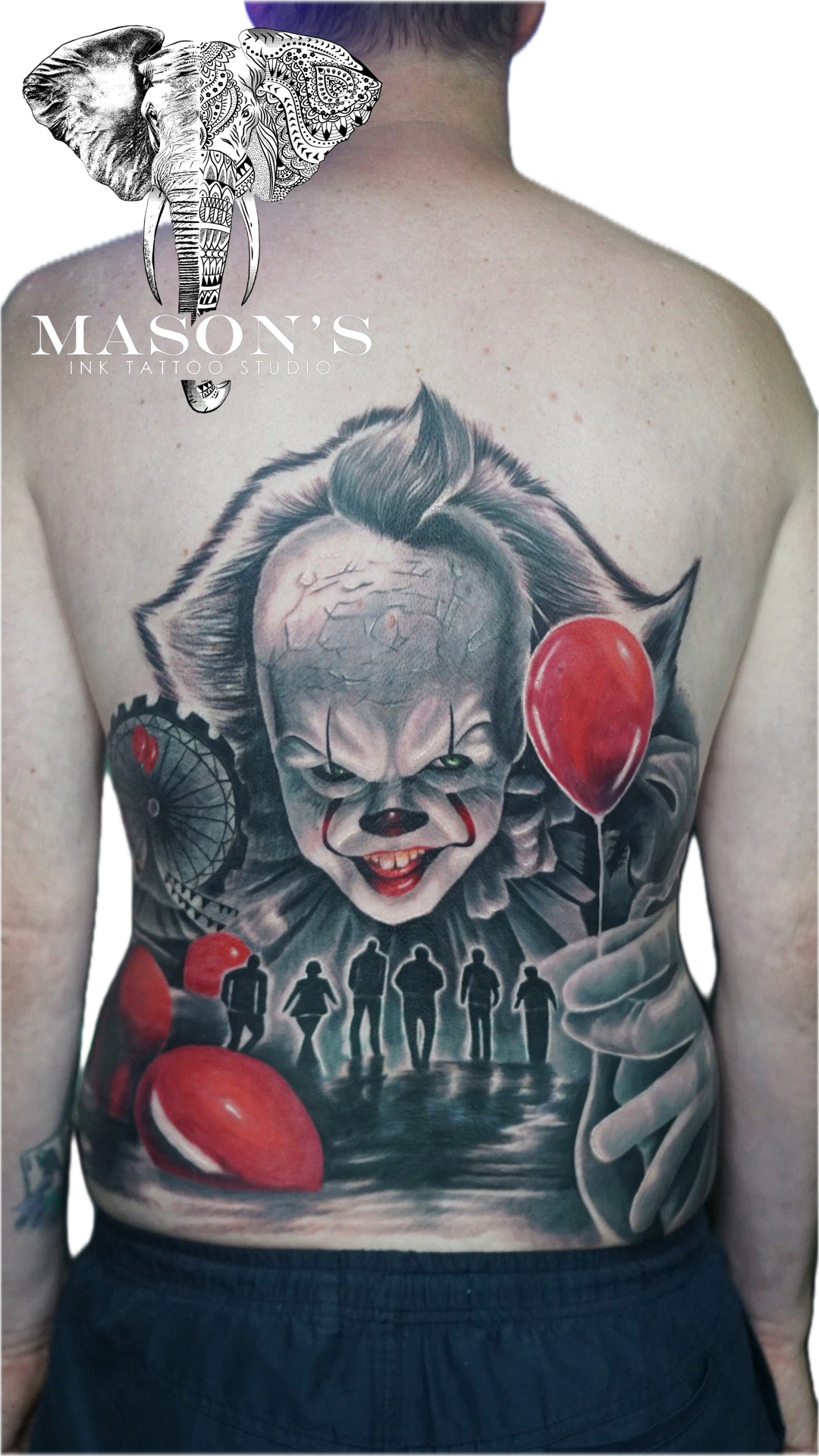 Realism Pennywise the Dancing Clown tattoo by Dian at Mason's Ink Tattoo Studio, Bali