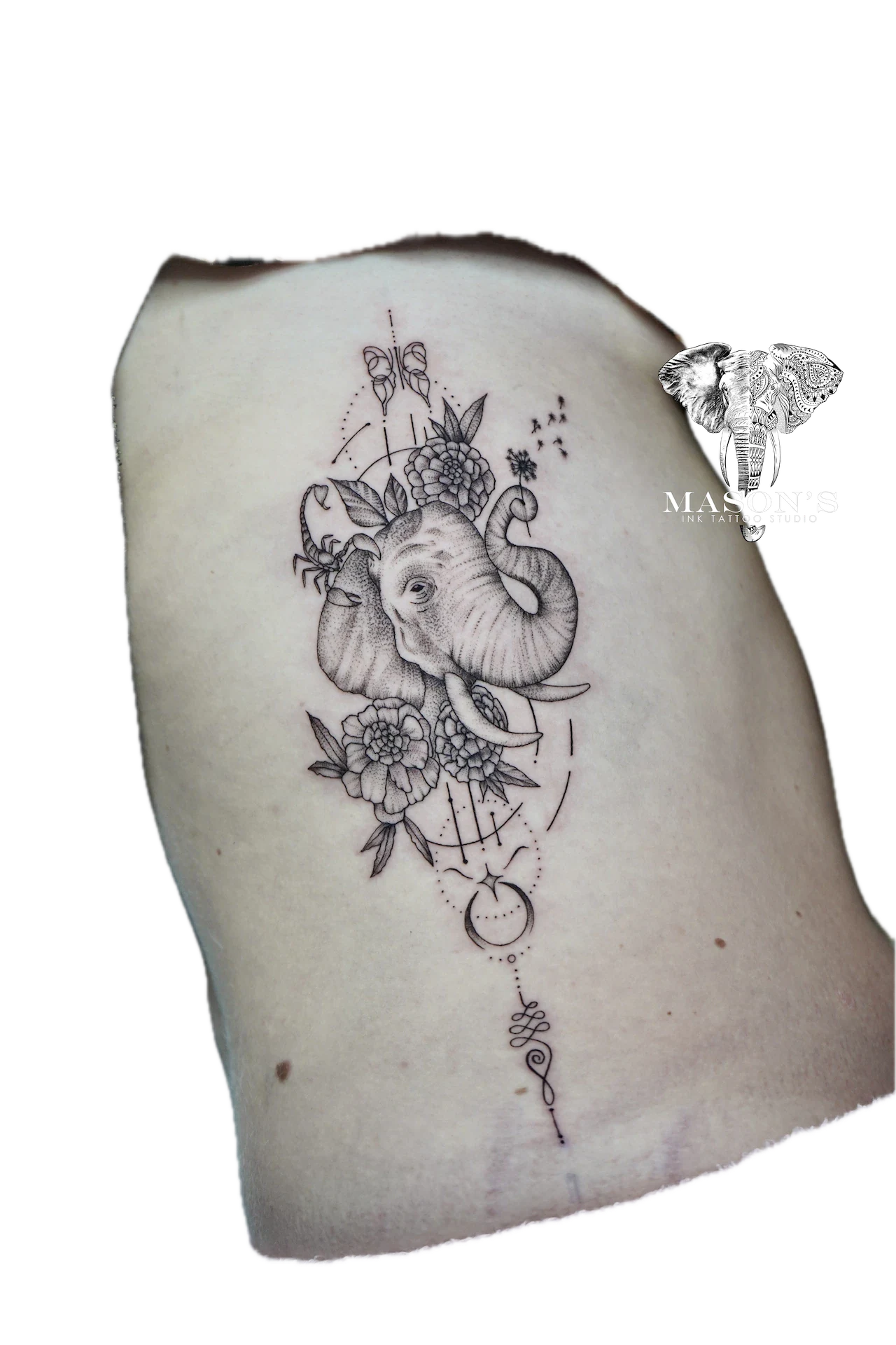 Fine Line Ornamental tattoo by Icha at Mason's Ink Tattoo Studio, Bali