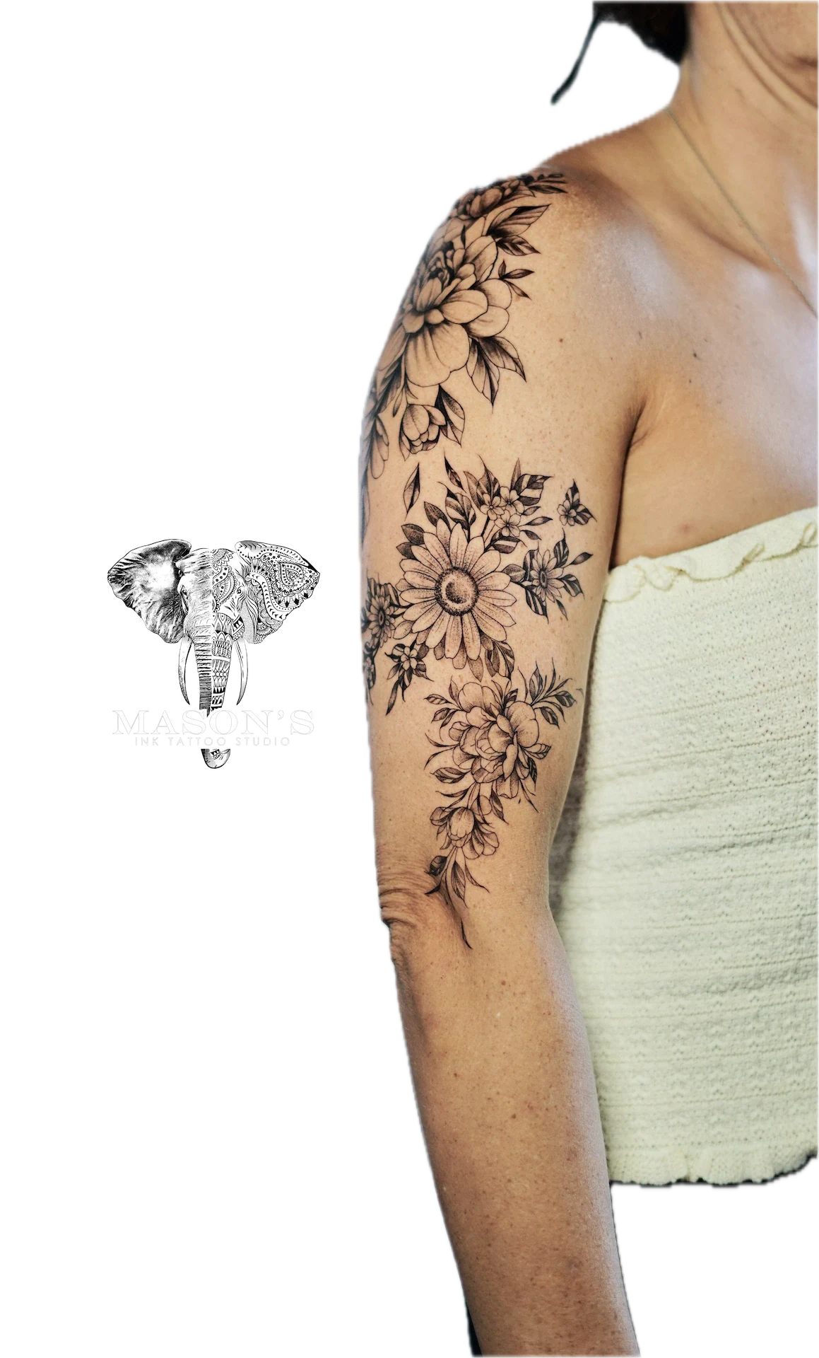 Floral tattoo by Marvel at Mason's Ink Tattoo Studio, Bali