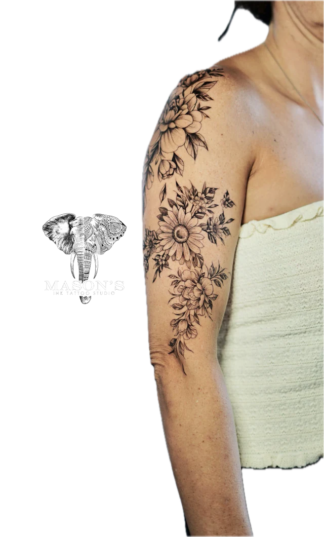 Floral tattoo by Marvel at Mason's Ink Tattoo Studio, Bali