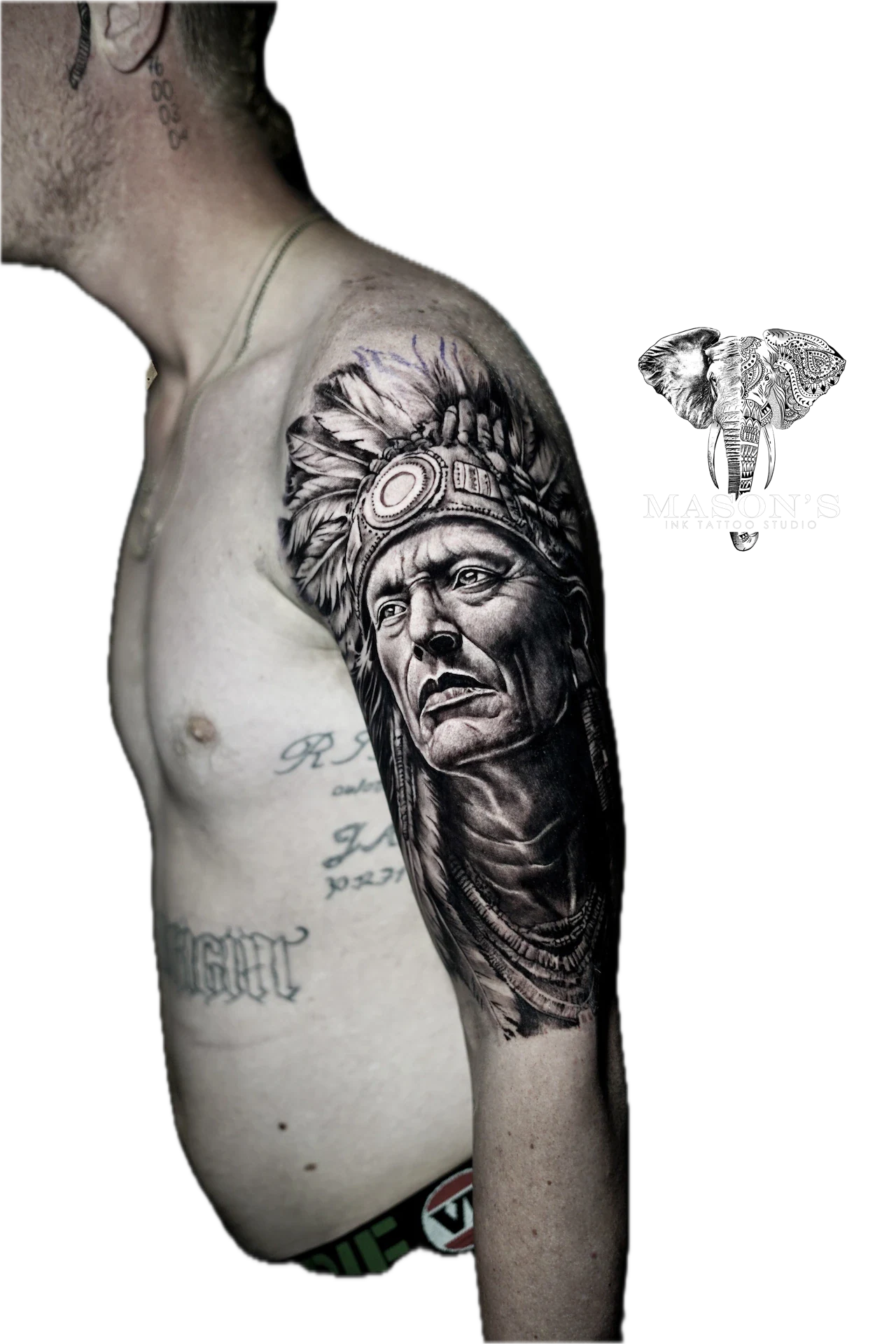 Portrait Realism Indian Tattoo by Mason's Ink Tattoo Studio, Bali