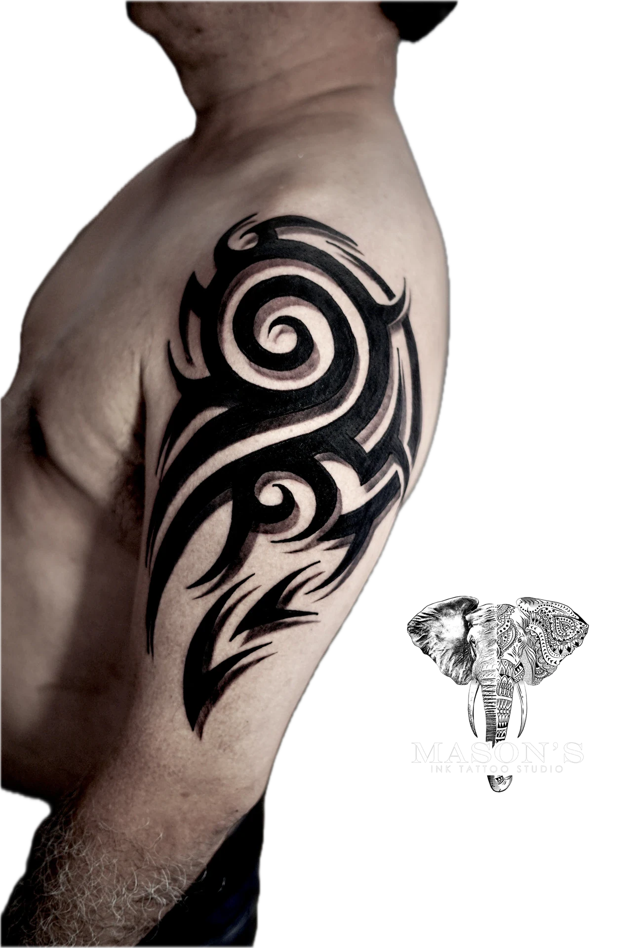 Tribal on chest tattoo by Mason's Ink Tattoo Studio, Bali