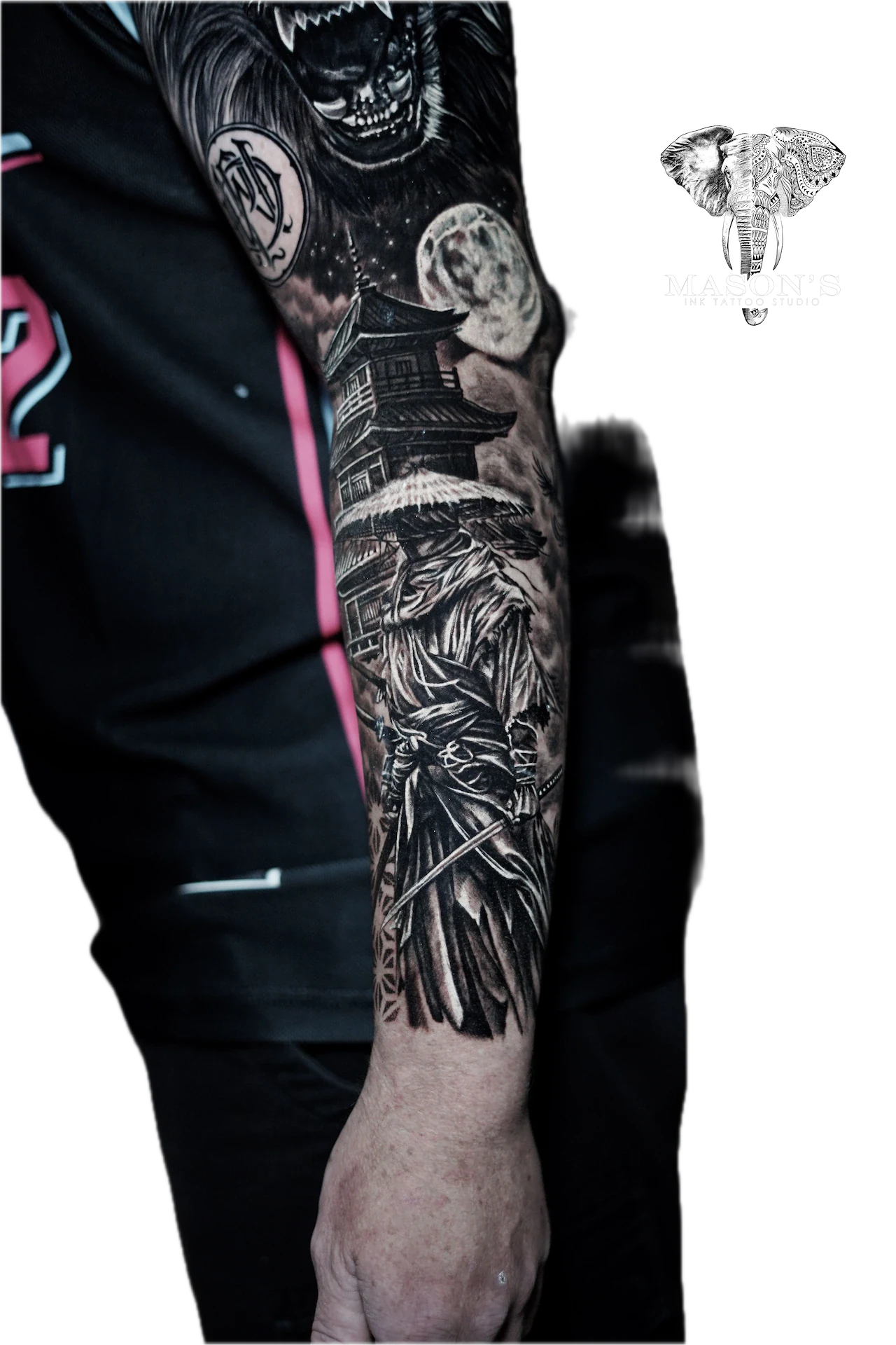 Realism Japanese Samurai tattoo by Mason's Ink Tattoo Studio, Bali
