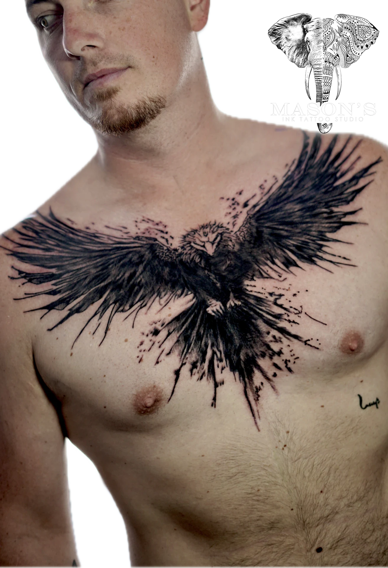 Stunning Black Work Abstract Bird tattoo by Mason's Ink Tattoo Studio, Bali
