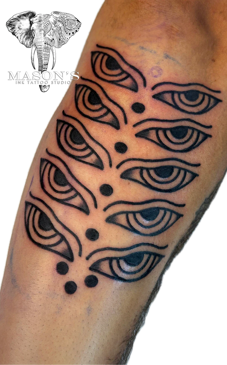 Abstract Blackwork Stacked Tattoo Design - American Traditional tattoo by Mason's Ink Tattoo Studio, Bali