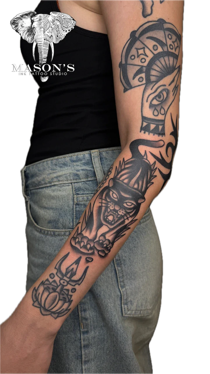 American Traditional Crawling Panther Tattoo Design - American Traditional tattoo by Mason's Ink Tattoo Studio, Bali