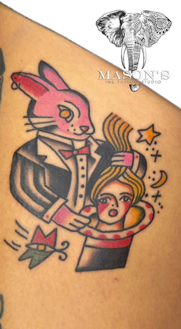 American Traditional Magician Rabbit Tattoo Design - American Traditional tattoo by Mason's Ink Tattoo Studio, Bali