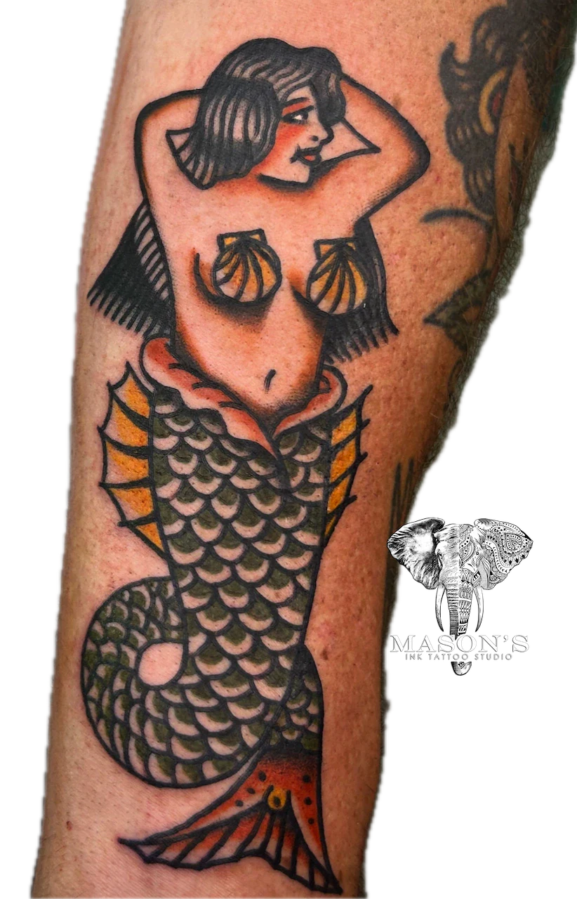 American Traditional Mermaid Tattoo Design - American Traditional tattoo by Mason's Ink Tattoo Studio, Bali