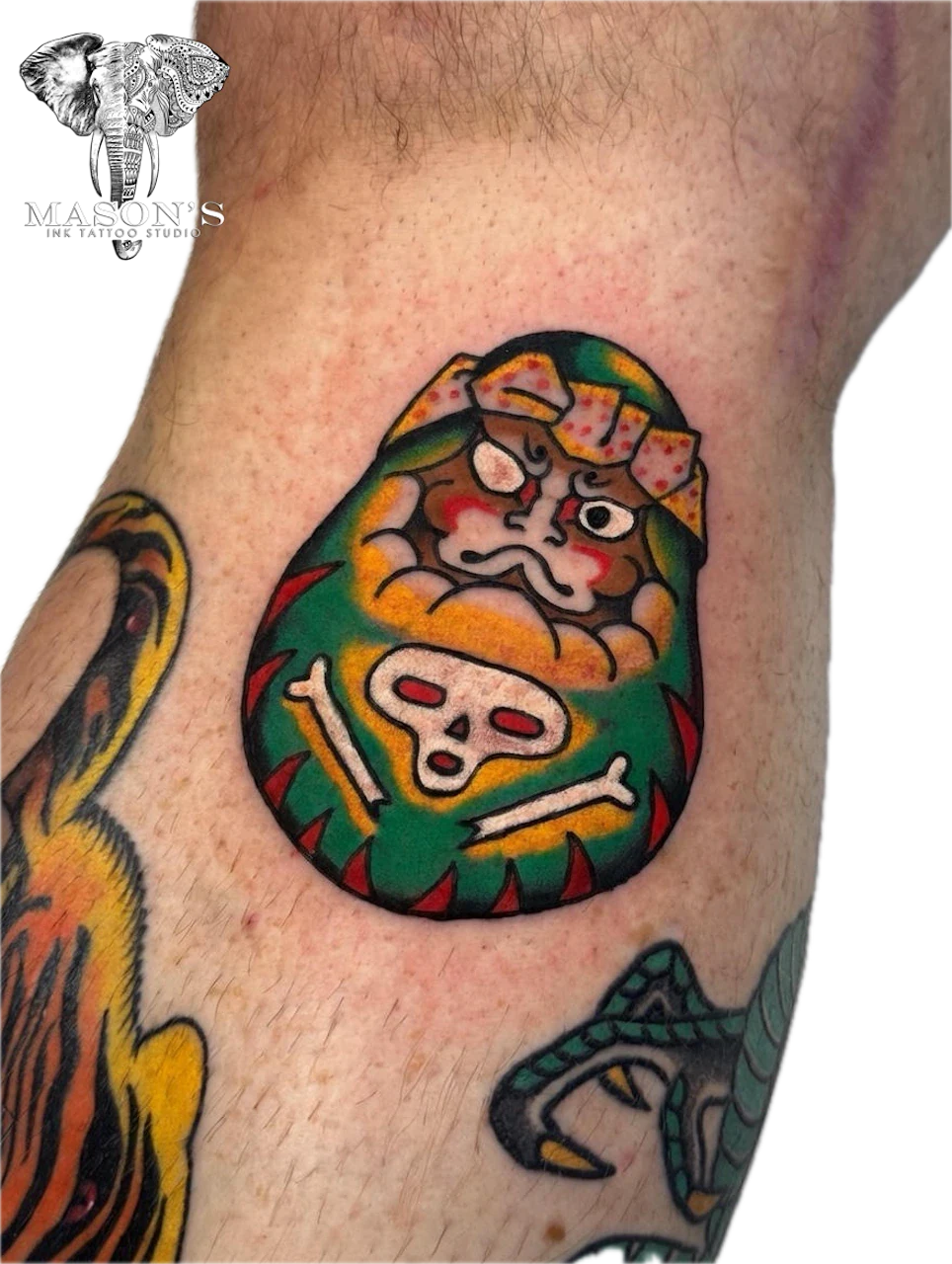 Traditional Daruma Skull Tattoo Design - American Traditional tattoo by Mason's Ink Tattoo Studio, Bali