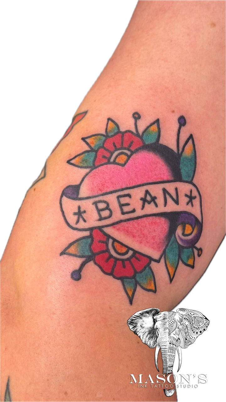 Traditional Heart Banner Tattoo Design - American Traditional tattoo by Mason's Ink Tattoo Studio, Bali
