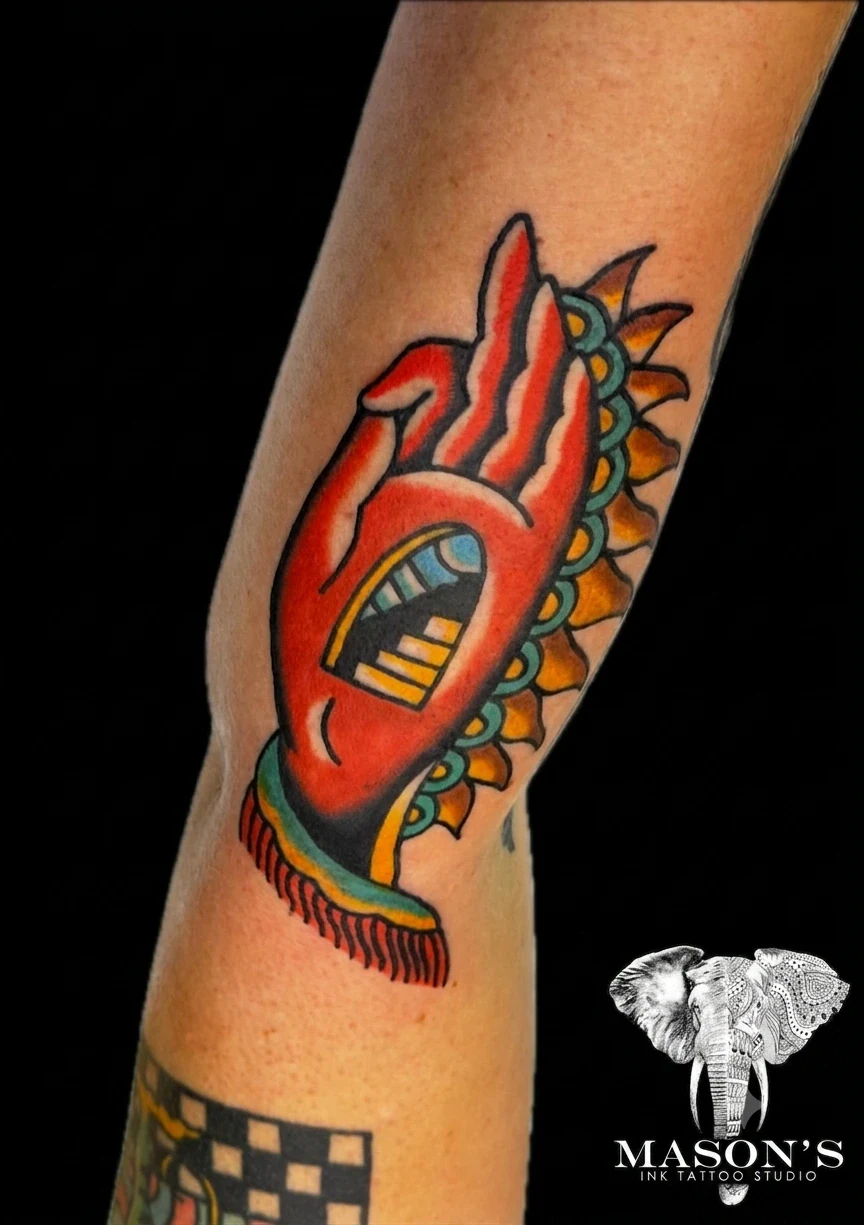 Traditional Praying Hands Tattoo Design - American Traditional tattoo by Mason's Ink Tattoo Studio, Bali