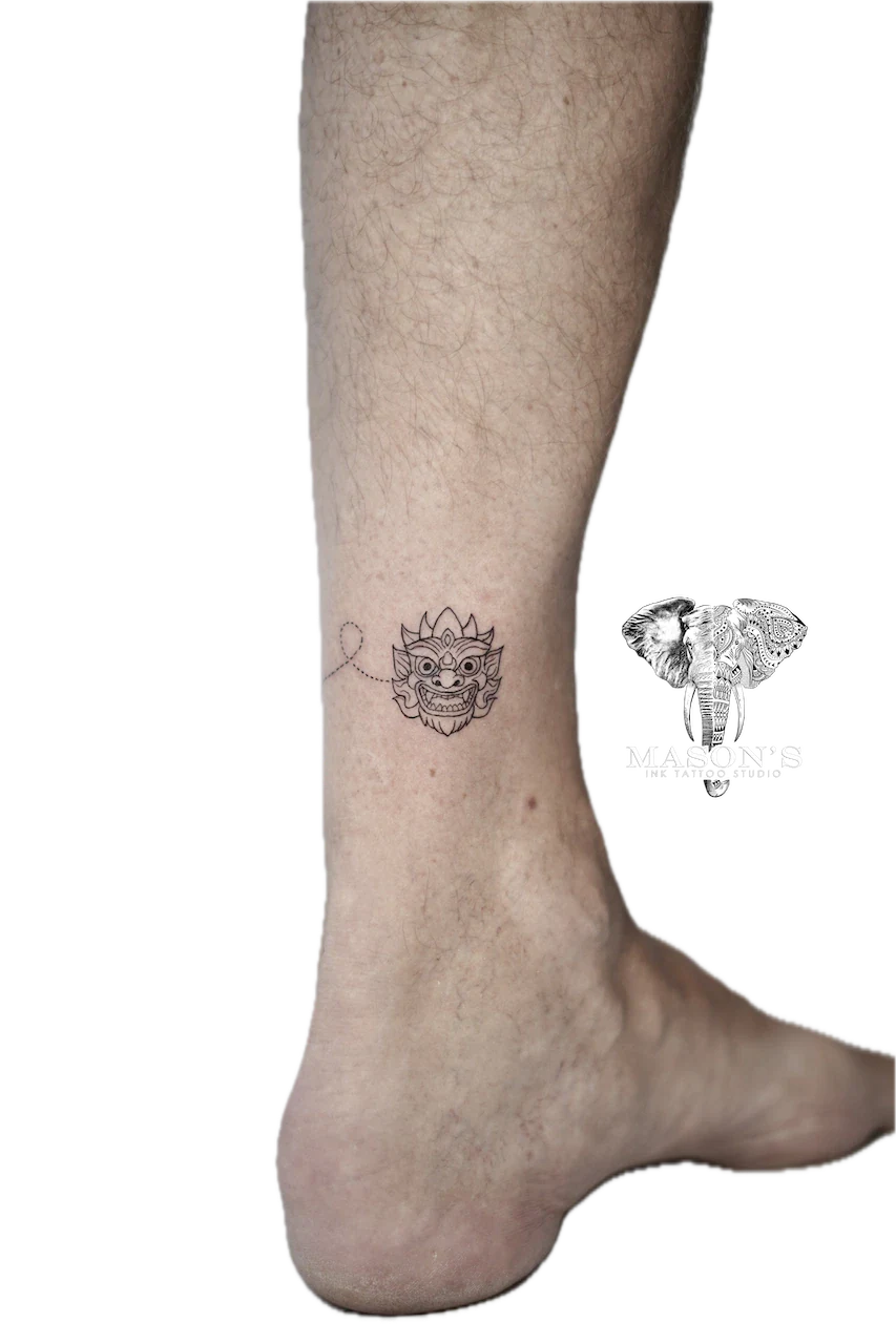 Barong Outline Fine Line Tattoo Design - Barong tattoo by Mason's Ink Tattoo Studio, Bali