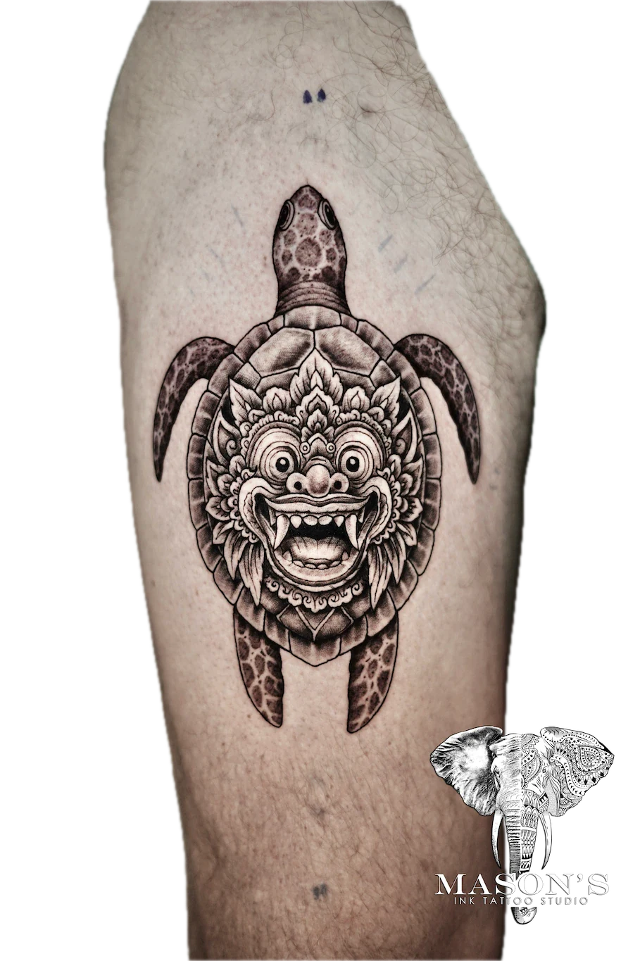 Barong Turtle Tattoo Design - Barong tattoo by Mason's Ink Tattoo Studio, Bali