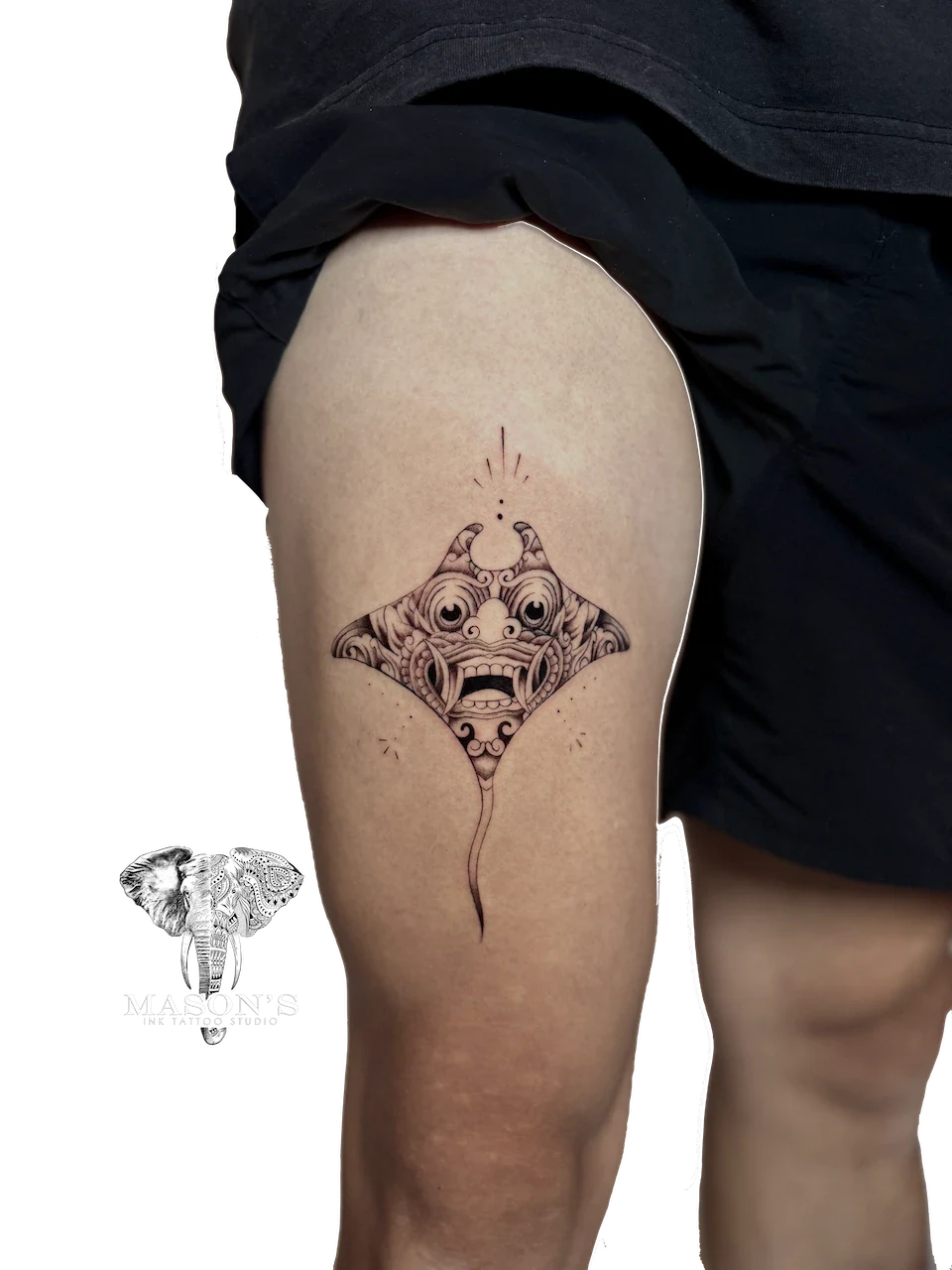 Barong and Manta Ray Tattoo - Barong tattoo by Mason's Ink Tattoo Studio, Bali