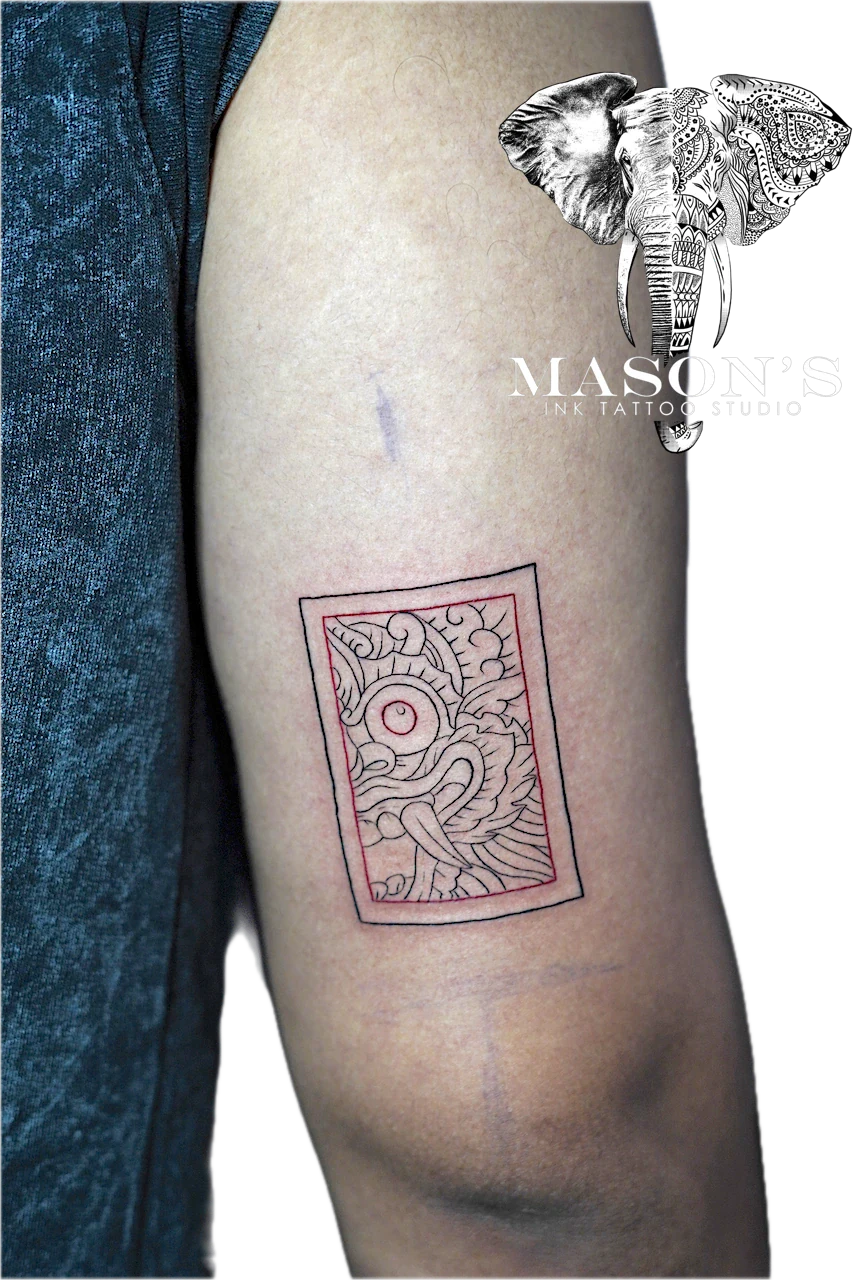 Fine Line Barong Tattoo Design by Mason's Ink Tattoo Studio, Bali