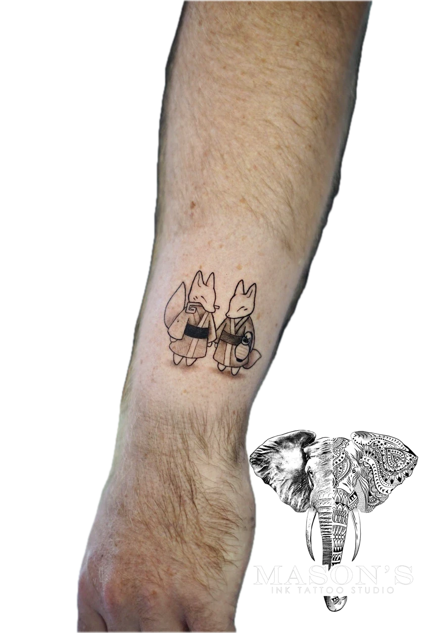 Black and Grey Anime Tattoo Design by Mason's Ink Tattoo Studio, Bali