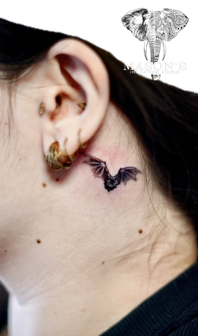 Black and Grey Bat Tattoo Design by Mason's Ink Tattoo Studio, Bali