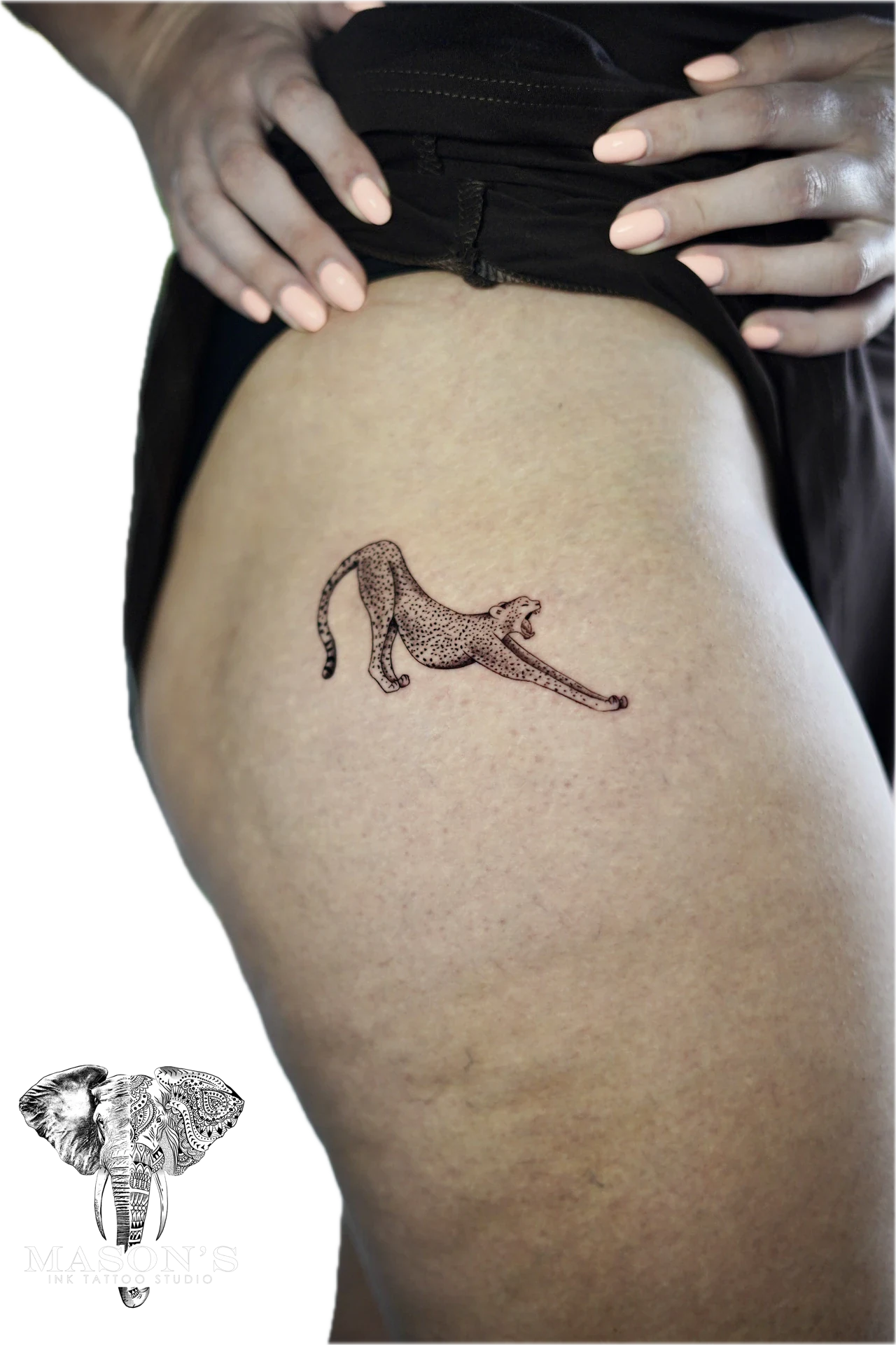 Black and Grey Cheetah Tattoo by Mason's Ink Tattoo Studio, Bali