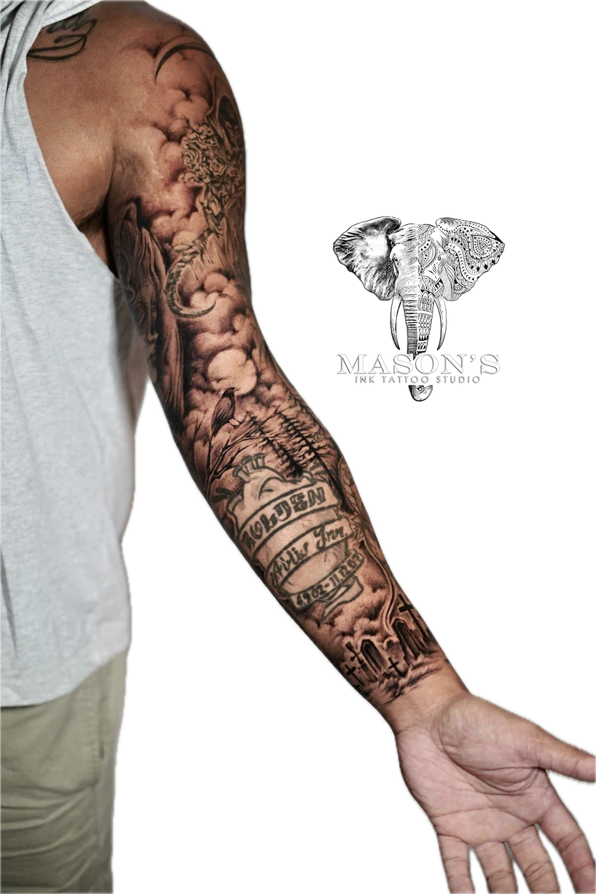 Black and Grey Cloud Tattoo Design - Black & Grey tattoo by Mason's Ink Tattoo Studio, Bali