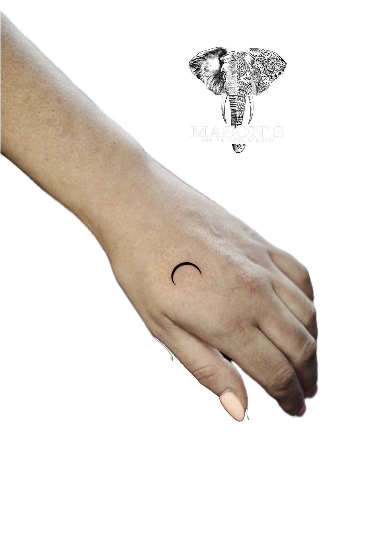Black and Grey Crescent Moon Tattoo by Mason's Ink Tattoo Studio, Bali