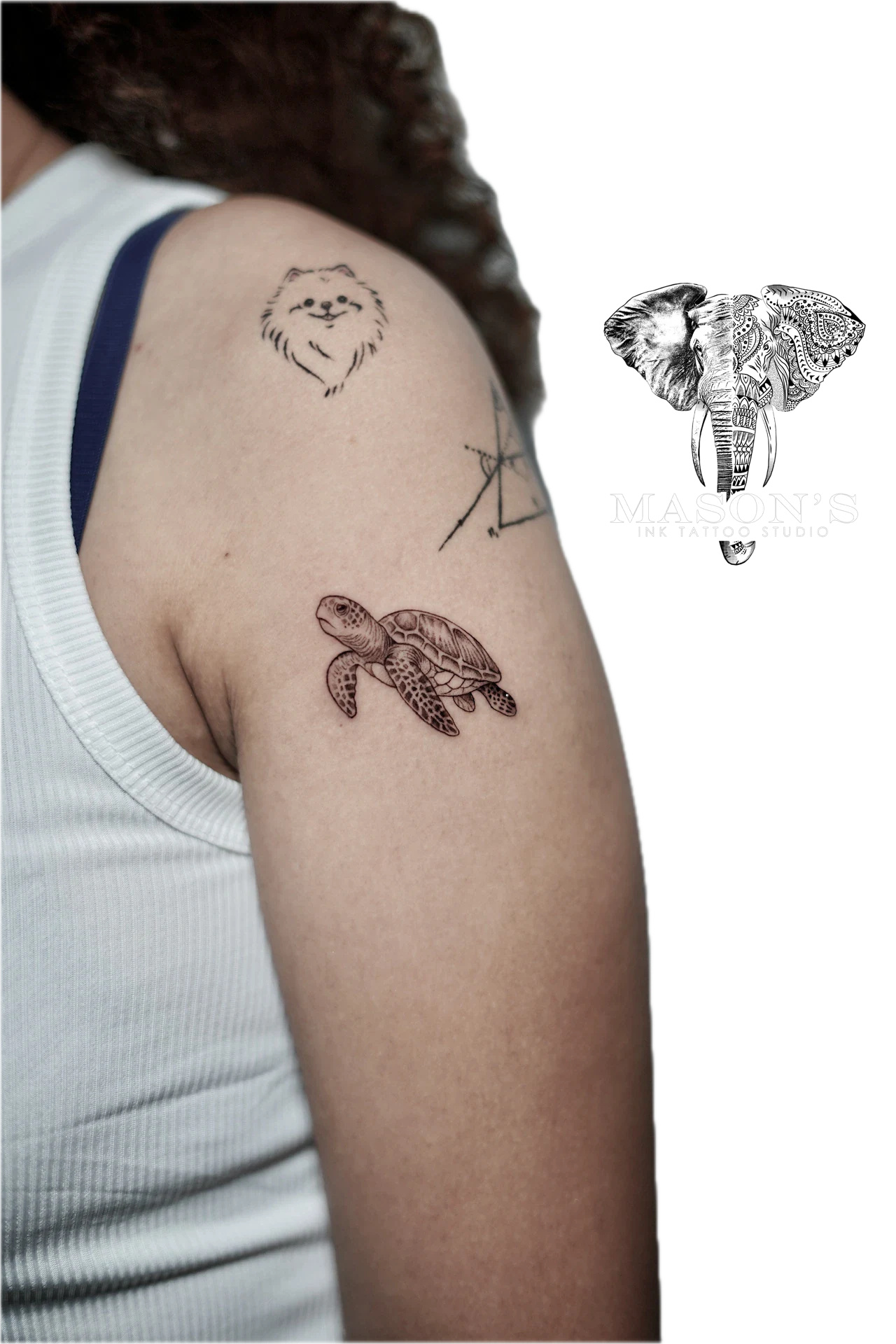 Black and Grey Cute Turtle Tattoo by Mason's Ink Tattoo Studio, Bali