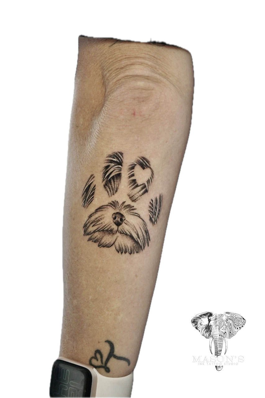 Black and Grey Dog Paw Tattoo Design - Black & Grey tattoo by Mason's Ink Tattoo Studio, Bali