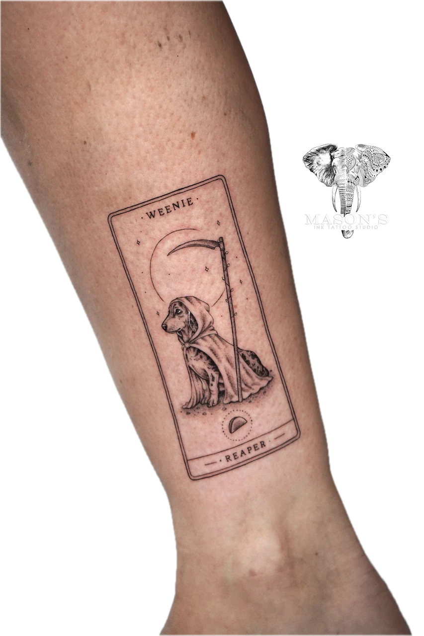 Black and Grey Dog Portrait Tattoo Design - Black & Grey tattoo by Mason's Ink Tattoo Studio, Bali