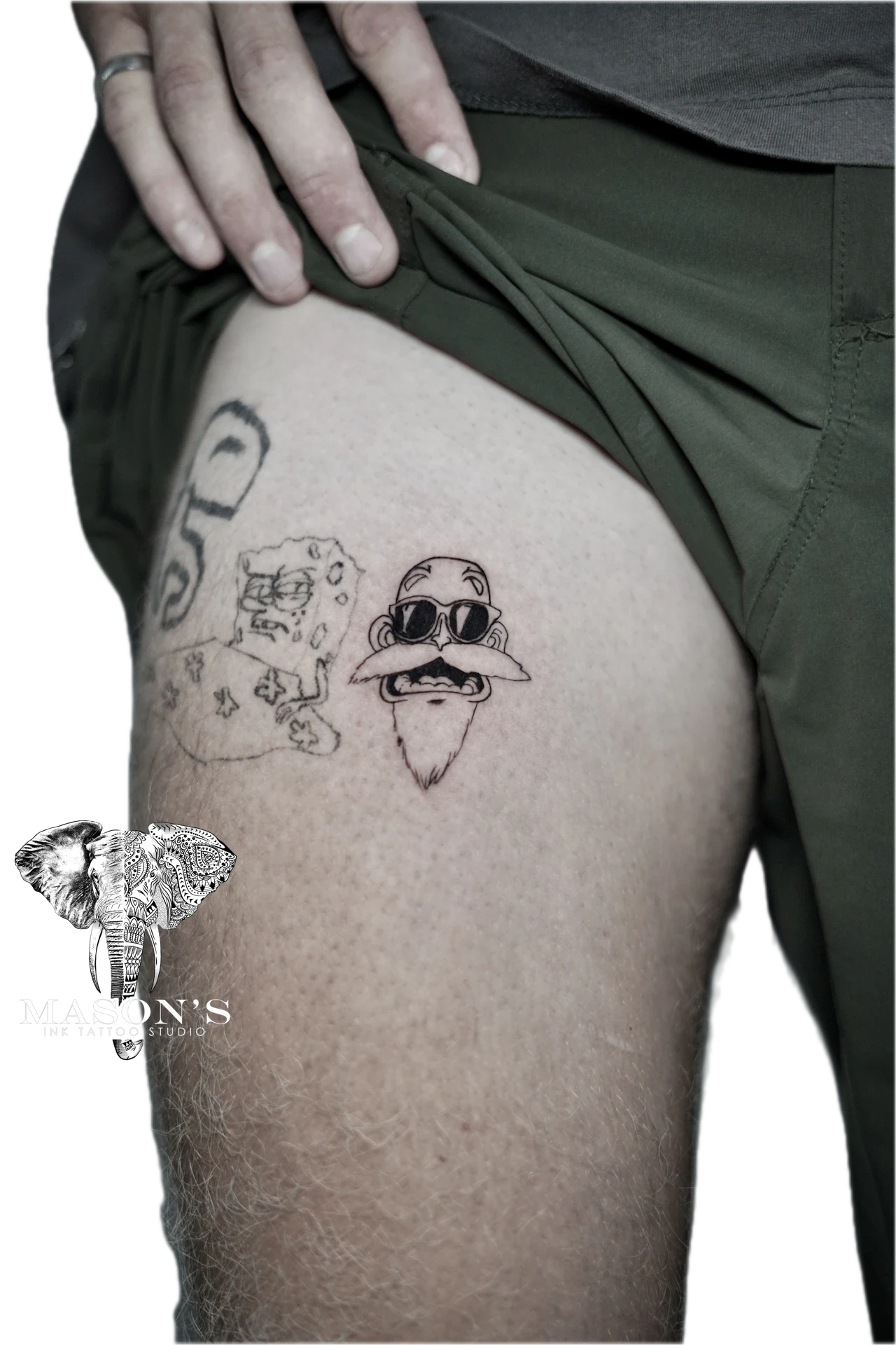 Black and Grey Dragon Ball Uncle Turtle Tattoo by Mason's Ink Tattoo Studio, Bali