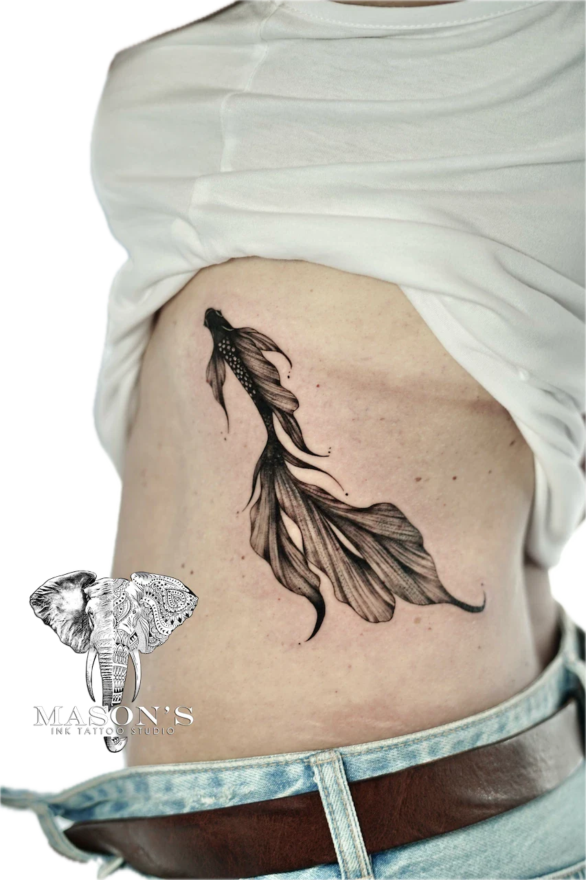 Black and Grey Fighting Fish Tattoo Design - Black & Grey tattoo by Mason's Ink Tattoo Studio, Bali