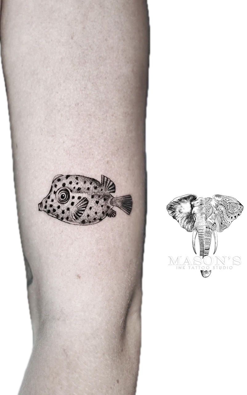 Black and Grey Fish Tattoo Design by Mason's Ink Tattoo Studio, Bali