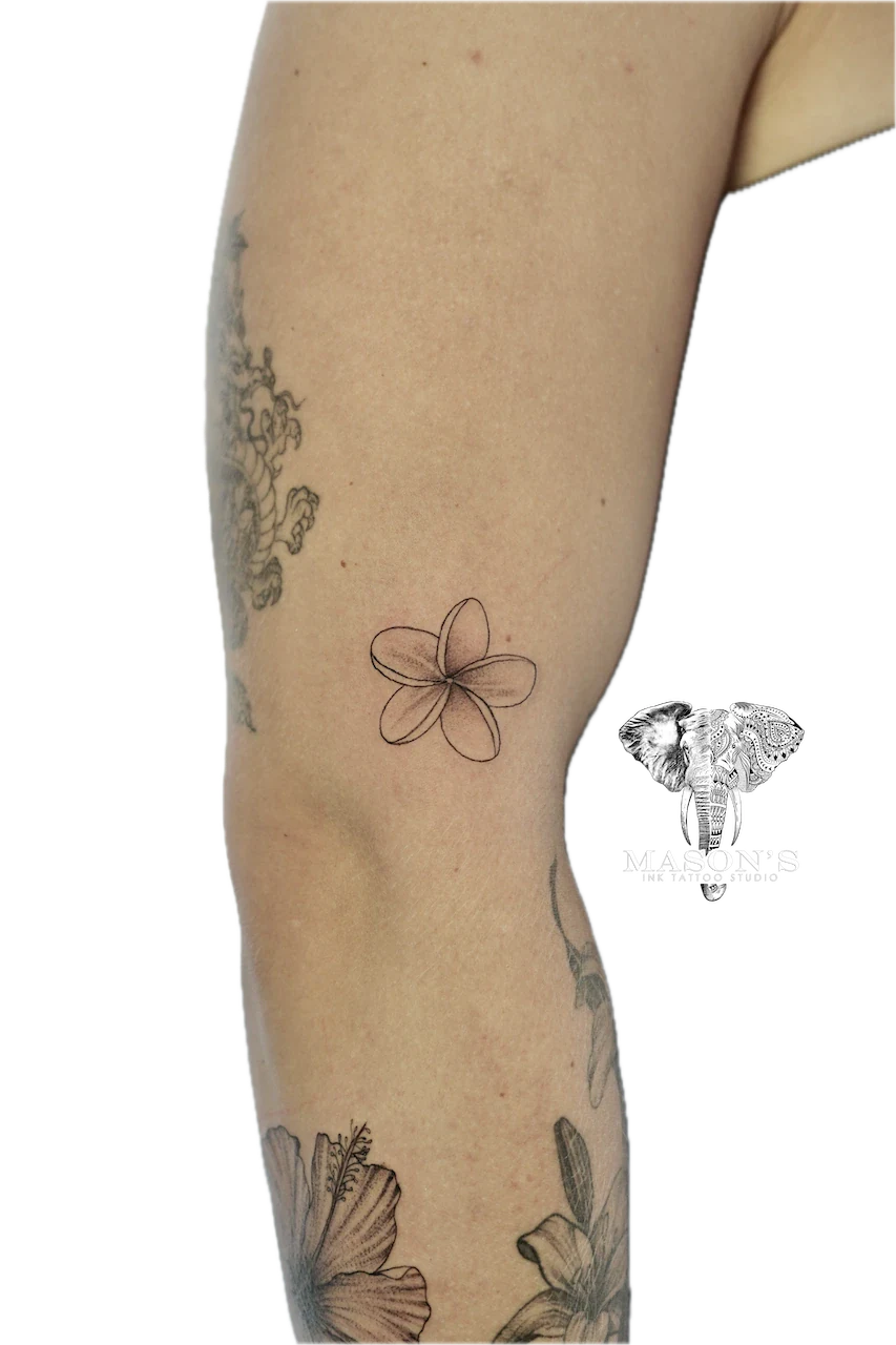 Black and Grey Floral Fine Line Tattoo Design - Black & Grey tattoo by Mason's Ink Tattoo Studio, Bali