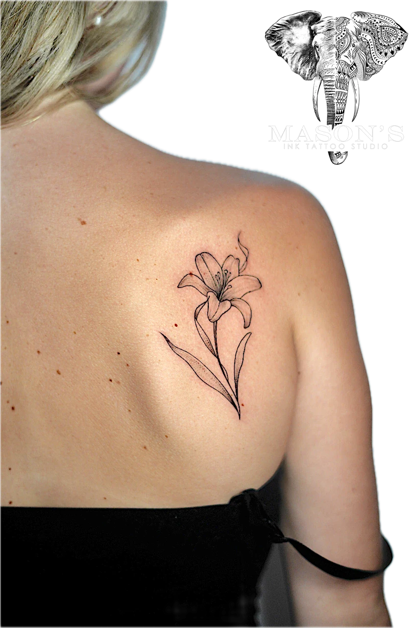 Black and Grey Floral Tattoo Style by Mason's Ink Tattoo Studio, Bali