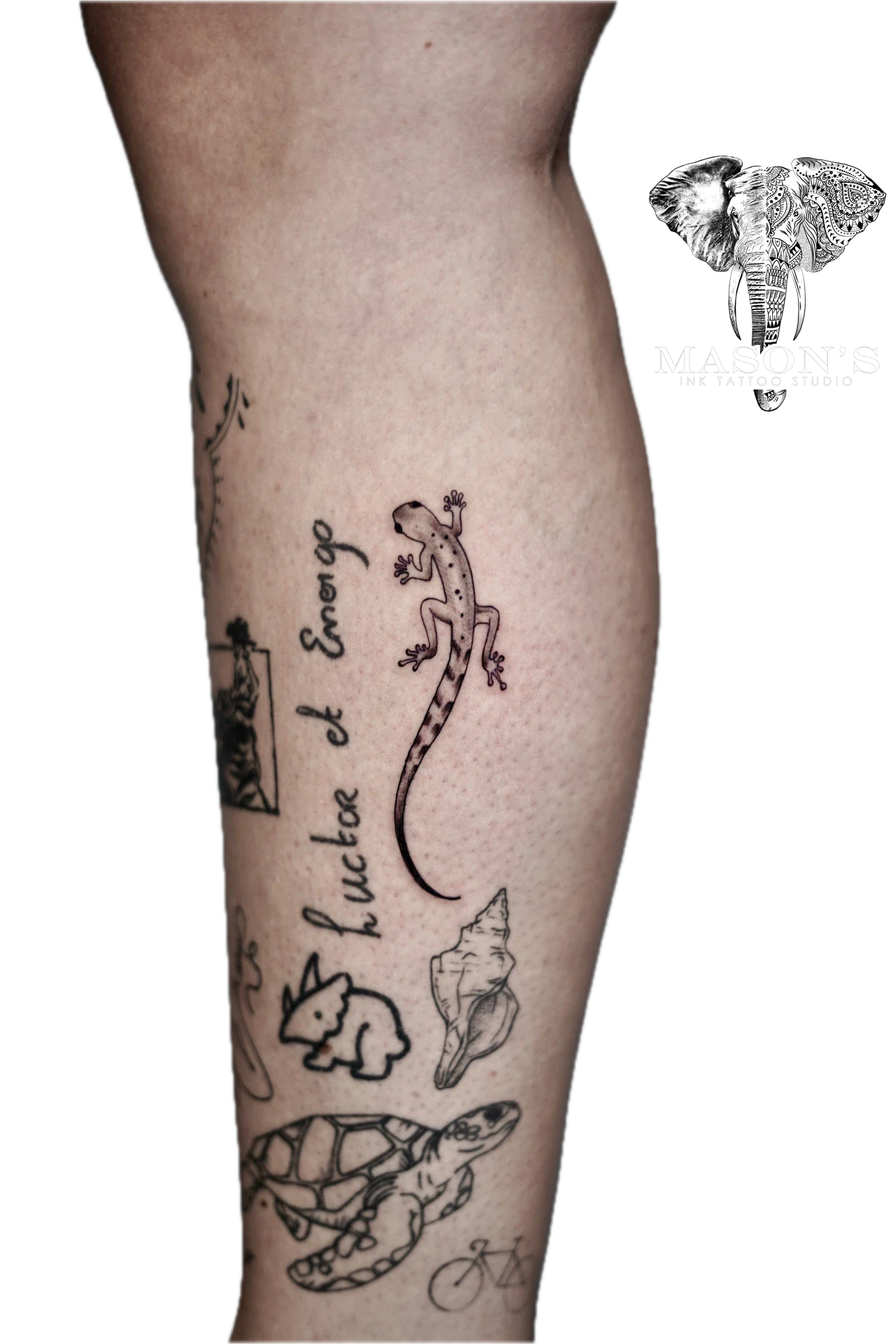 Black and Grey Geckoo Tattoo by Mason's Ink Tattoo Studio, Bali