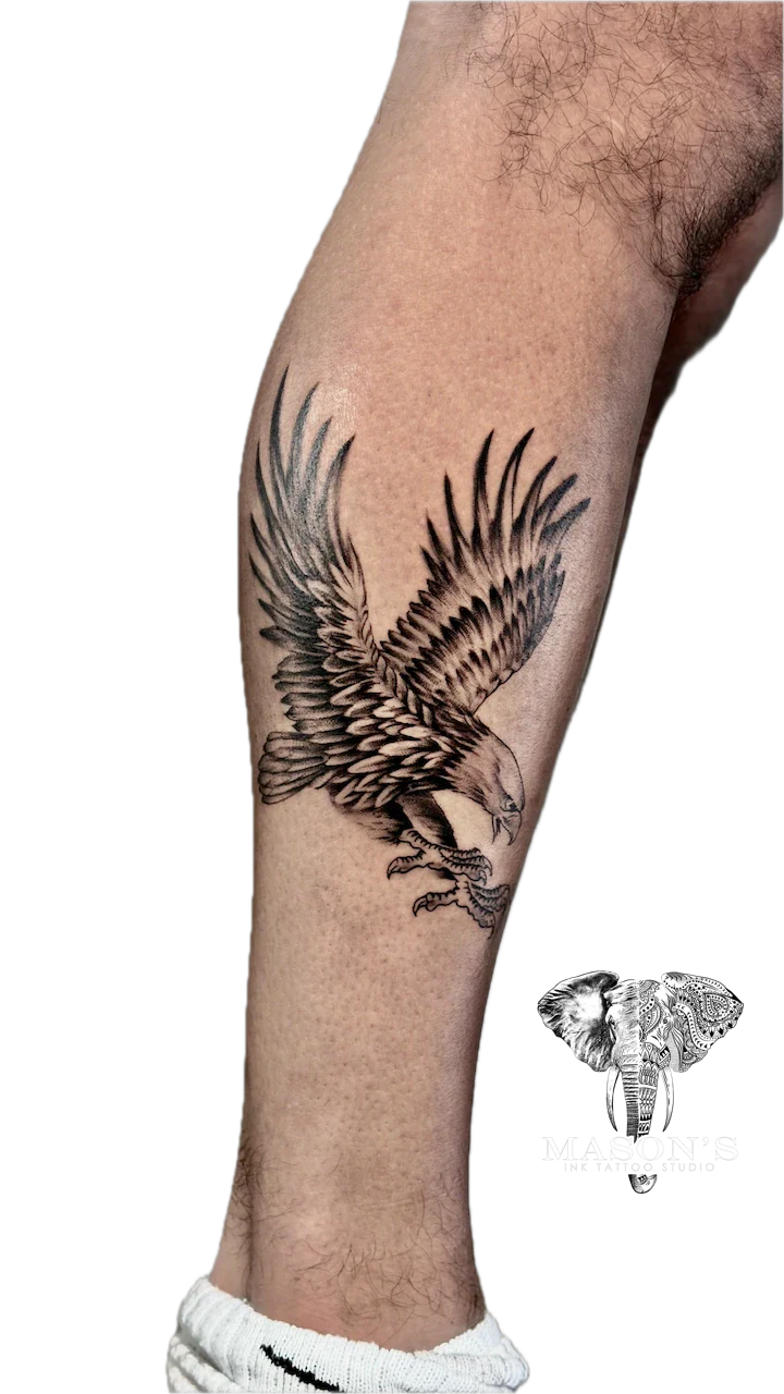 Black and Grey Hawk Tattoo by Mason's Ink Tattoo Studio, Bali