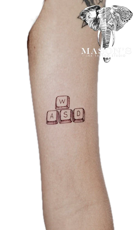 Black and Grey Keyboard Script Tattoo Design by Mason's Ink Tattoo Studio, Bali
