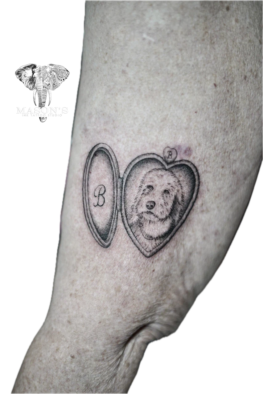Black and Grey Mirror Dog Tattoo - Black & Grey tattoo by Mason's Ink Tattoo Studio, Bali