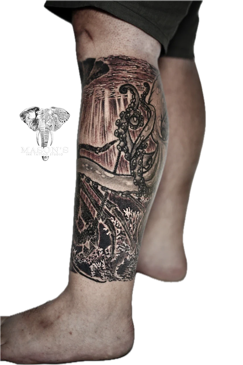 Black and Grey Ocean Coral Tattoo Design - Black & Grey tattoo by Mason's Ink Tattoo Studio, Bali