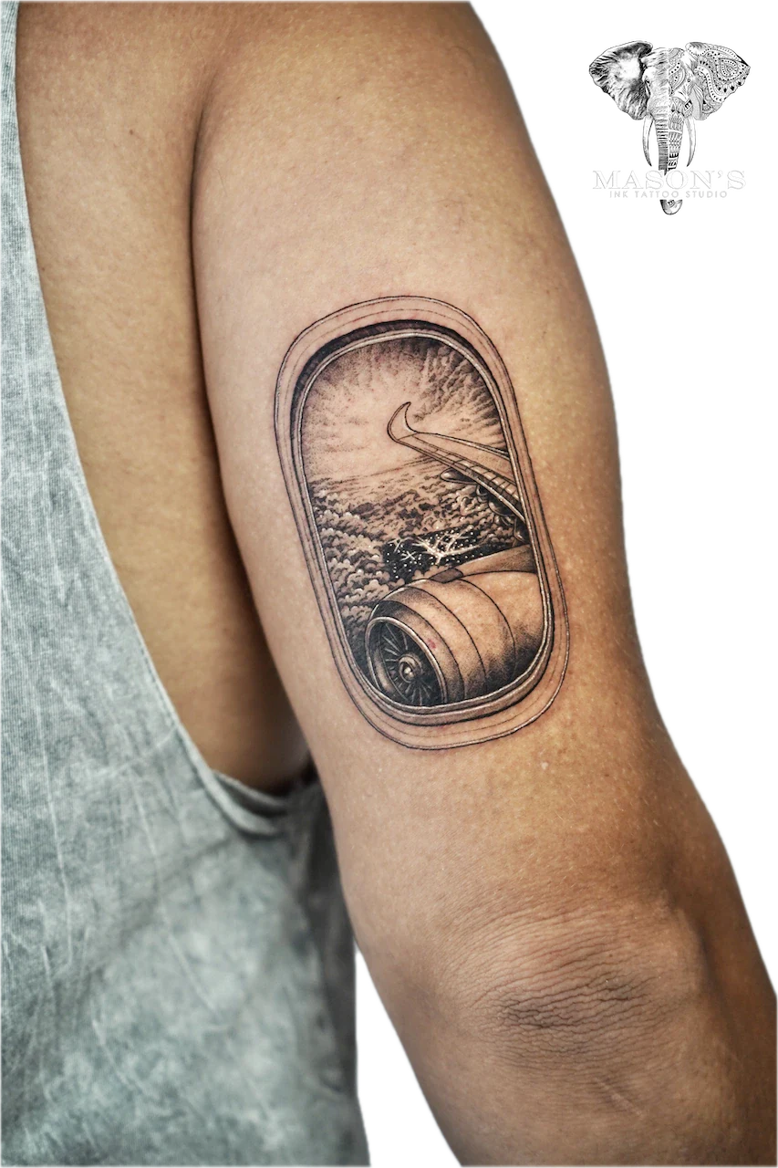 Black and Grey Realism Cloud View Tattoo Design by Mason's Ink Tattoo Studio, Bali