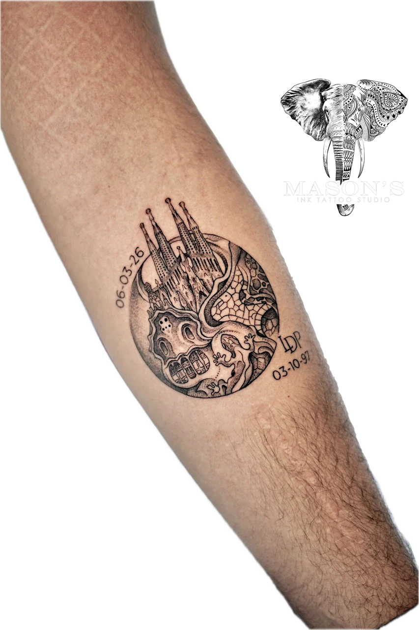 Black and Grey Realism Palace Script Tattoo Design by Mason's Ink Tattoo Studio, Bali