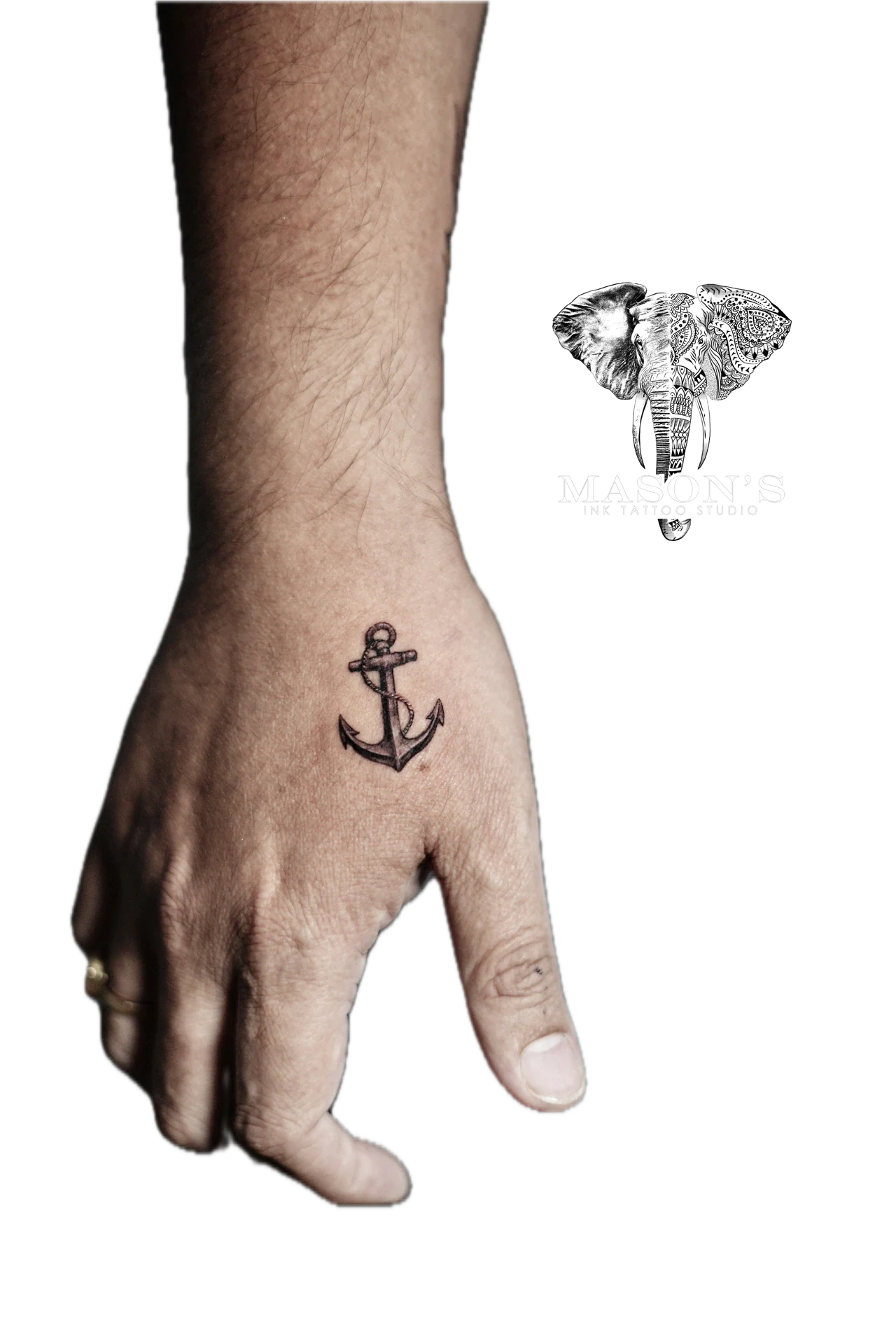 Black and Grey Realism Ship Anchor Tattoo by Mason's Ink Tattoo Studio, Bali