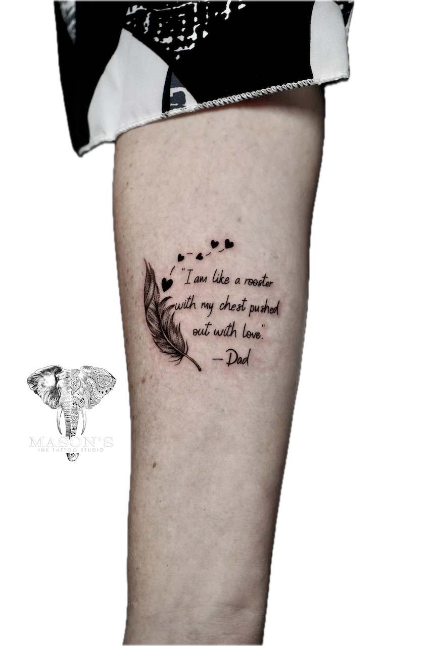 Black and Grey Script Tattoo - Black & Grey tattoo by Mason's Ink Tattoo Studio, Bali