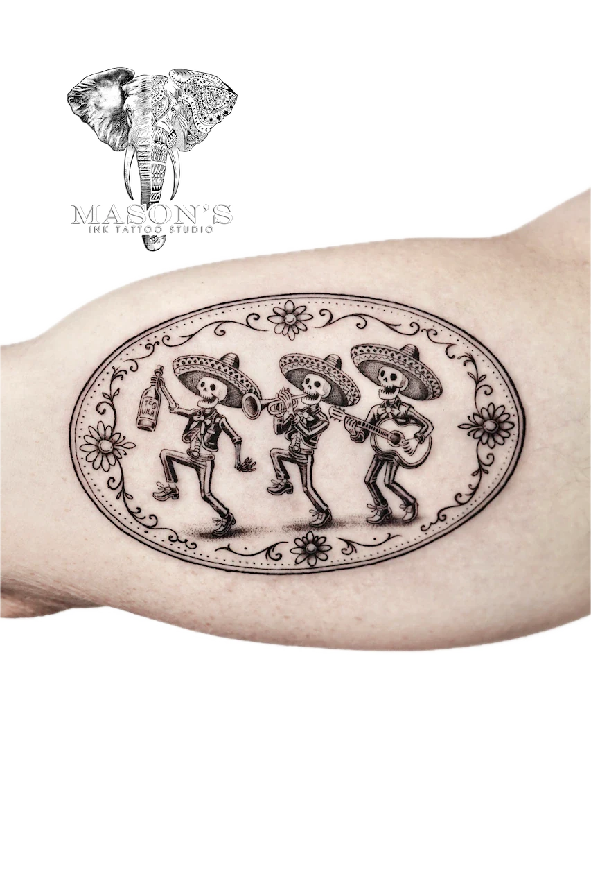 Black and Grey Skull Tequila Tattoo Design - Black & Grey tattoo by Mason's Ink Tattoo Studio, Bali