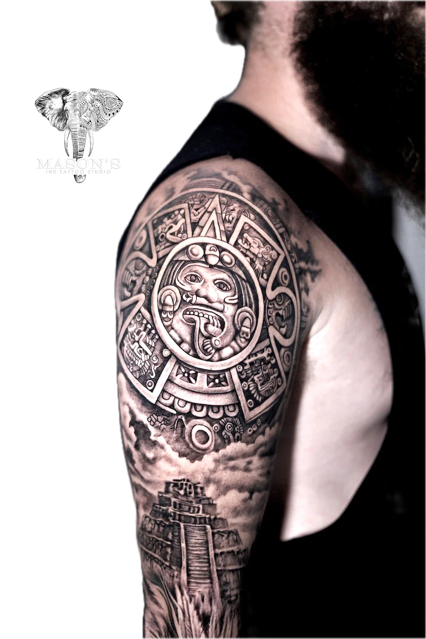 Black and Grey Statue Realism Tattoo by Mason's Ink Tattoo Studio, Bali