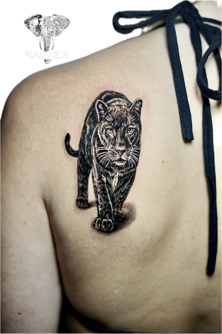 Black and Grey Tiger Tattoo Design - Black & Grey tattoo by Mason's Ink Tattoo Studio, Bali