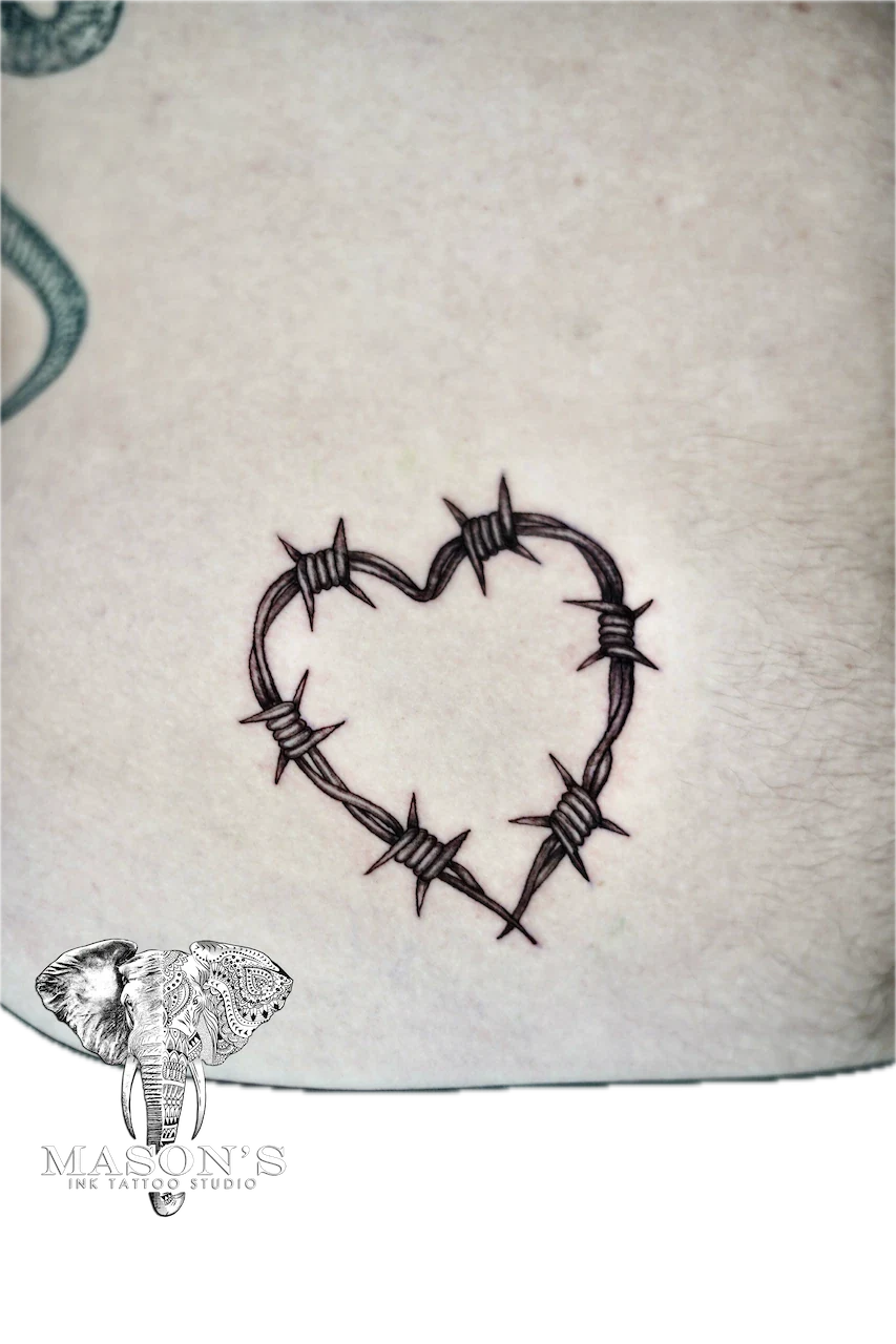 Black and Grey Wire Heart Tattoo Design - Black & Grey tattoo by Mason's Ink Tattoo Studio, Bali