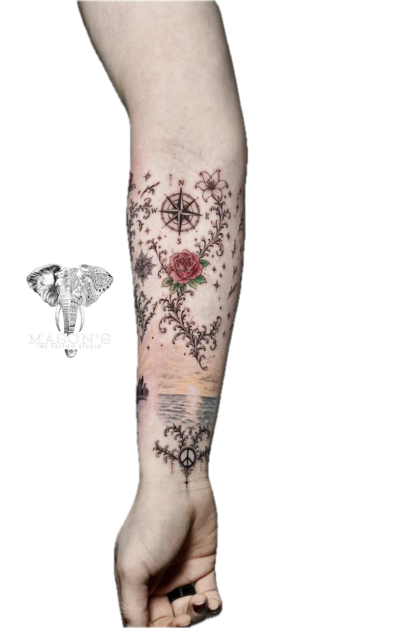 Color Ornament Black and Grey Sea View Tattoo Design - Black & Grey tattoo by Mason's Ink Tattoo Studio, Bali