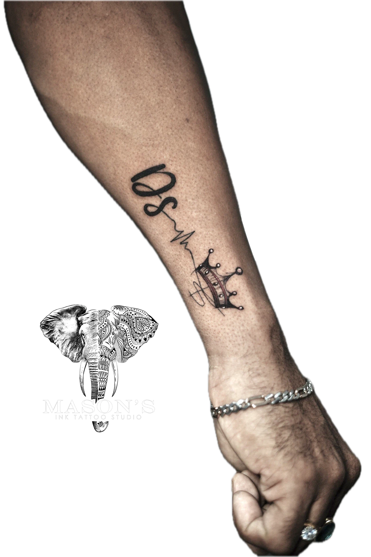 Fine Line Black And grey DS Crown Tattoo by Mason's Ink Tattoo Studio, Bali