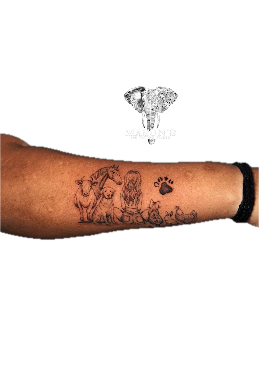 Girl & Animal Black & Grey Tattoo - Black & Grey tattoo by Mason's Ink Tattoo Studio, Bali