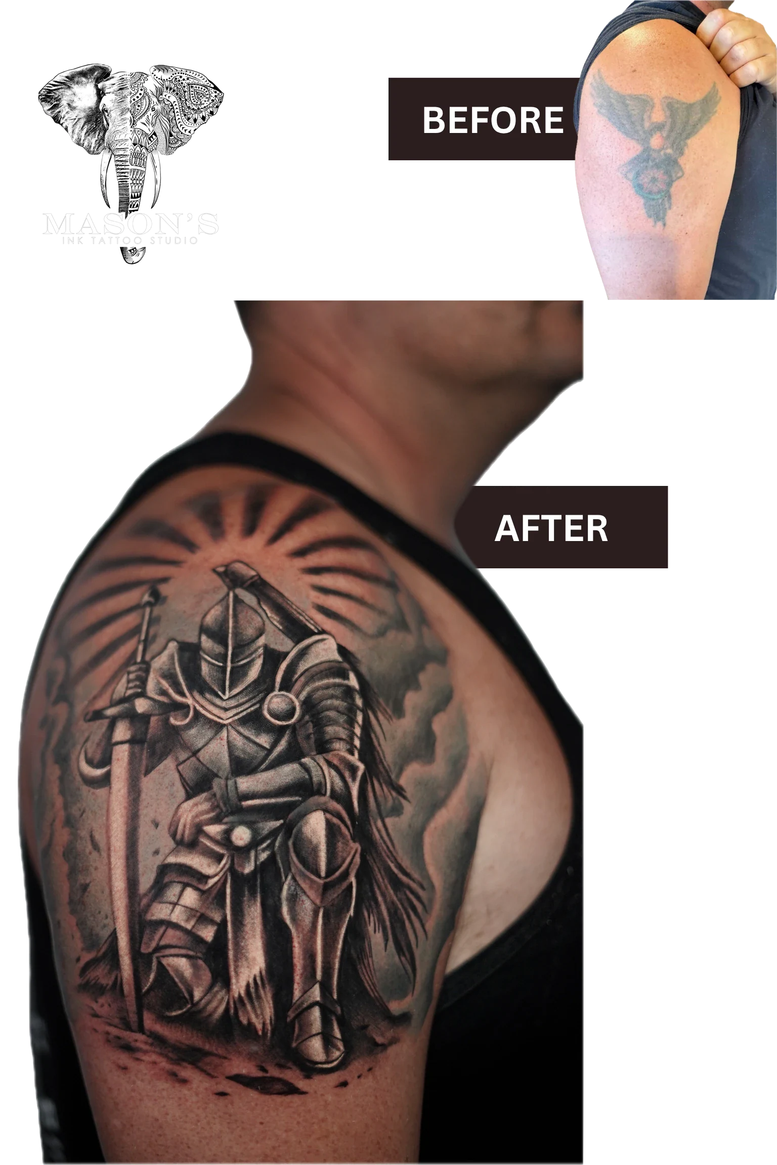 Knight Mythology Realism Tattoo Design by Mason's Ink Tattoo Studio, Bali