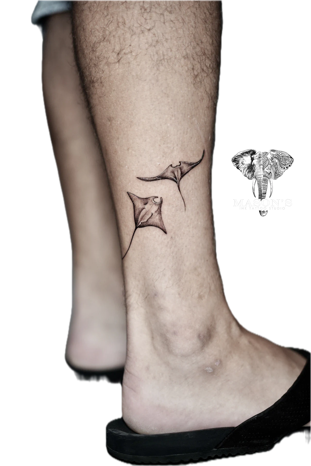 Black and Grey Manta tattoo by Mason's Ink Tattoo Studio, Bali